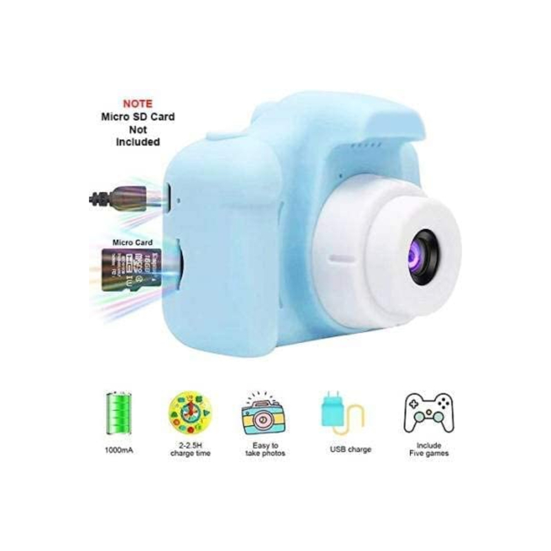 Yuwell Shockproof Mini Kids Camera with Soft Silicone Shell, Blue, 4+ Years