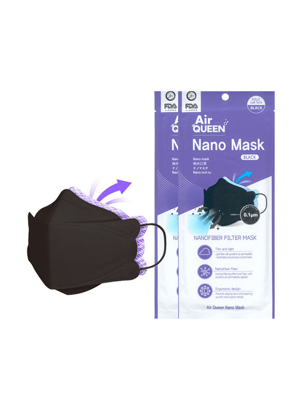 Air Queen Nano Face Mask, Black, 10 Pieces