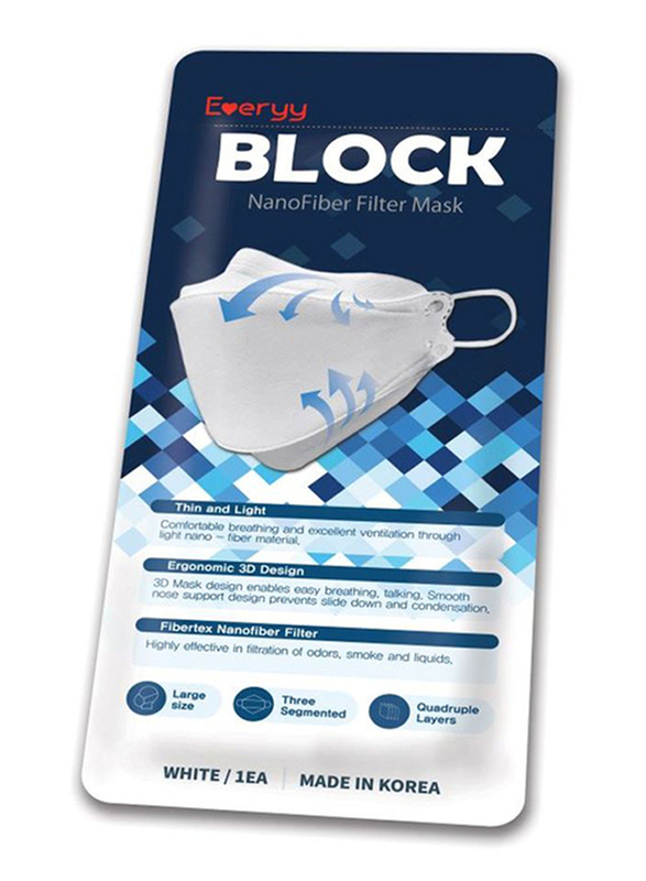 Everyy Block Nanofiber Filter Face Mask, White, Large