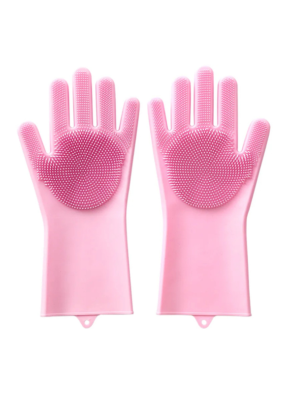 Yuwell Magic Silicone Gloves with Wash Scrubber, 1 Pair, Pink