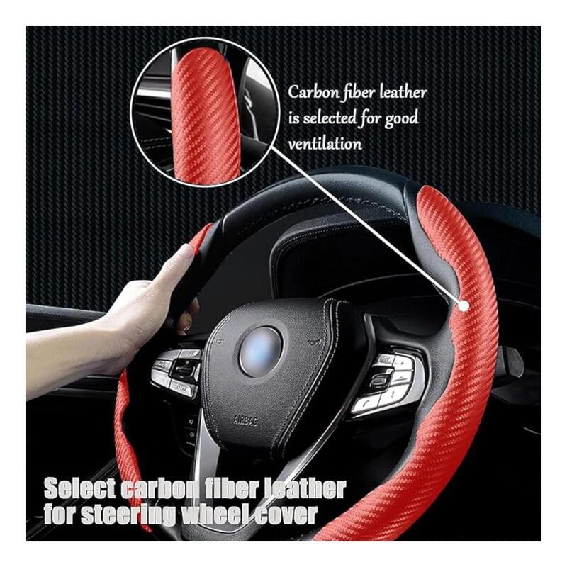 Carbon Fiber Steering Wheel Cover For Unisex Safe And Non Slip Car Steering Cover Universal Fit Car Steering Wheel Protector Carbon Texture For Auto Truck Van SUV Red