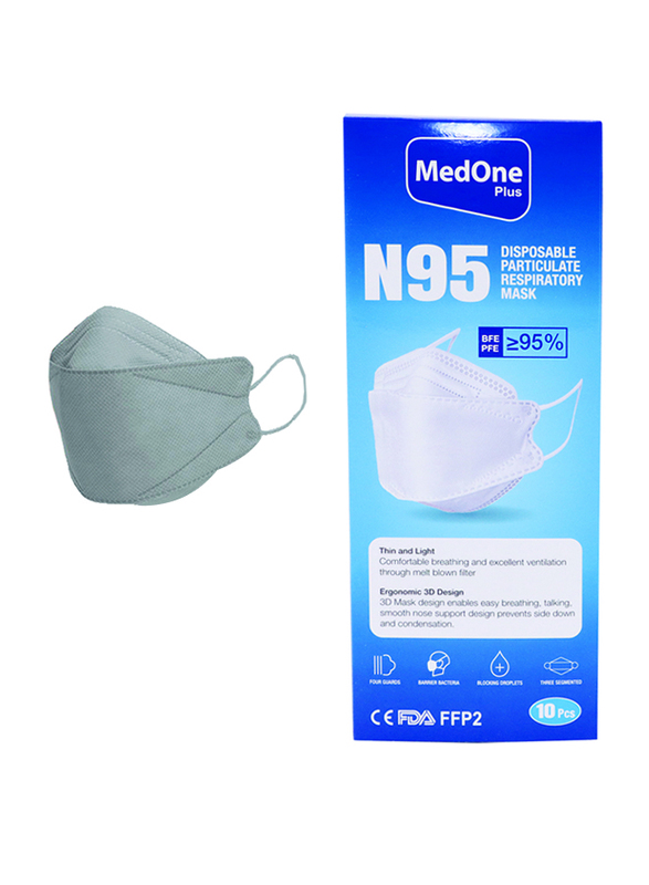 MedOne N95 Disposable Particulate Respiratory Face Mask, Grey, 10 Pieces