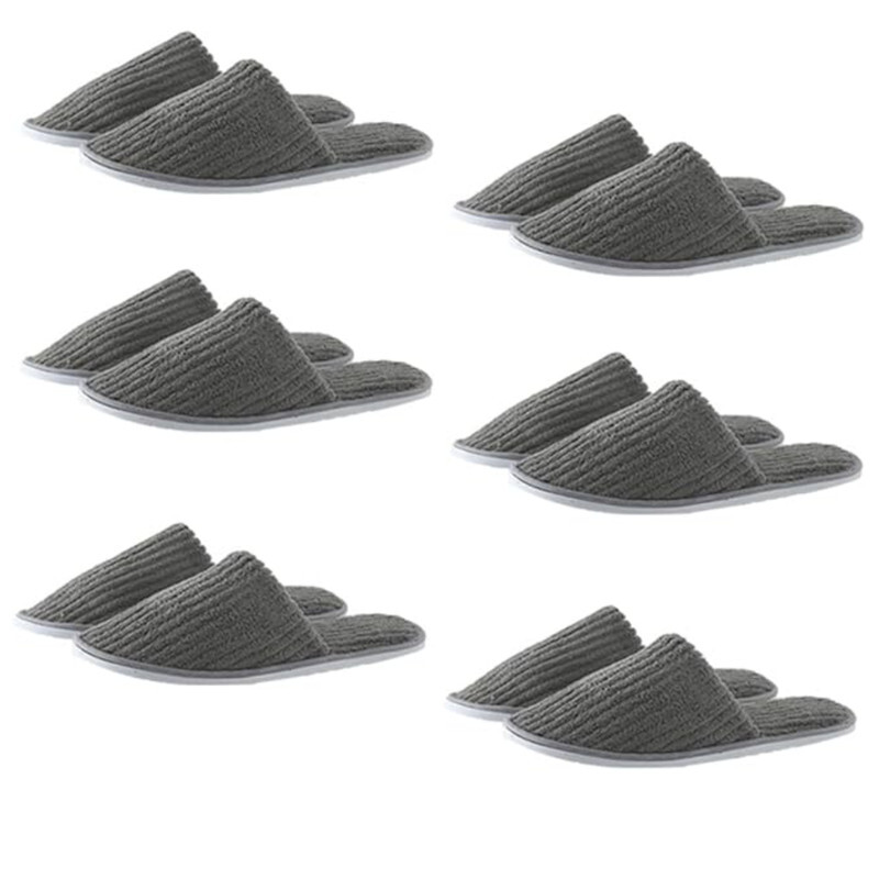 SPA Slippers 6 Pair Disposable Bathroom Slippers Thick Soft Cotton Velvet Hotel Slippers For Home And Travel Unisex Slipper Men And Women Slippers Universal Size UK 10-11 EU 44-45 Fit Grey