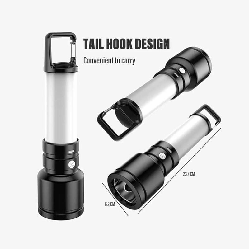 2Pcs Led Flashlight USB Rechargeable Torch Light Hanging Camping Lantern With Side Lamp Waterproof Outdoor Portable Light Flash Light Ideal for Camping Trekking And Outdoor Activities 4 Lighting Modes