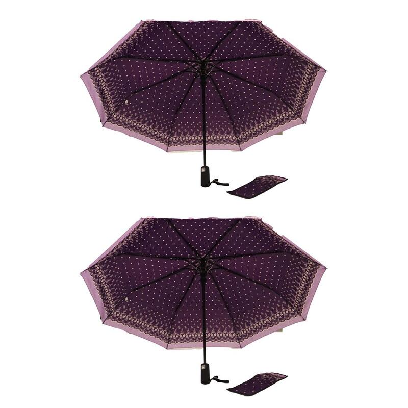 2 Pcs Windproof Large Umbrella For Rain Automatic Open Wind Resistant Umbrellas For Adult Men And Women Travel Umbrella Auto Open For Windproof, Rainproof & UV Protection Magenta/White