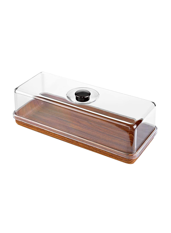 

Evelin Rectangle Bread & Cake Serving Box Container with Lid, Brown/Clear