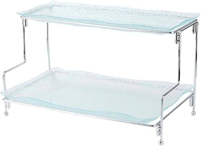 

ORCHID 2 TIER RECT GLASS SERVING PLATE WITH STAND