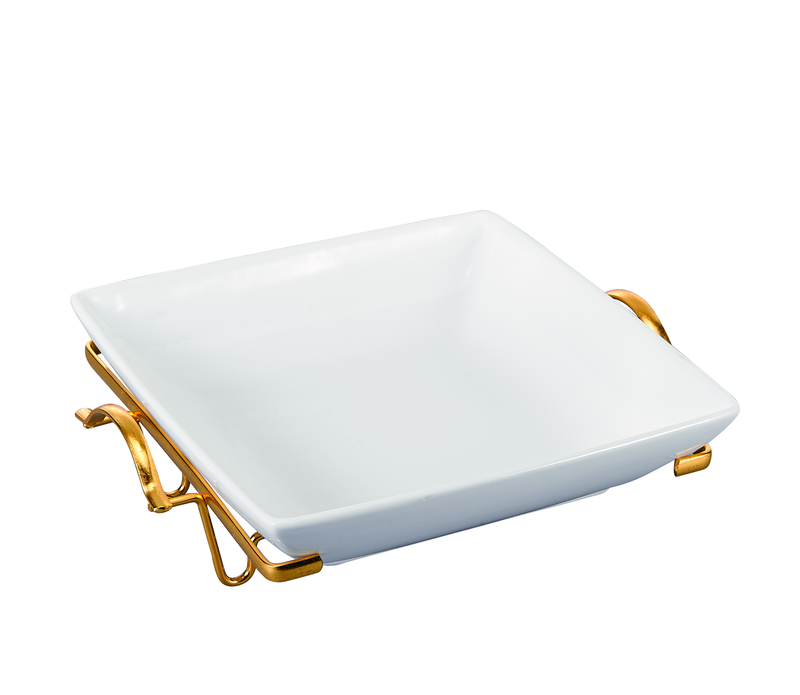

ORCHID 10.5" SQUARE BOWL WITH GOLD STAND