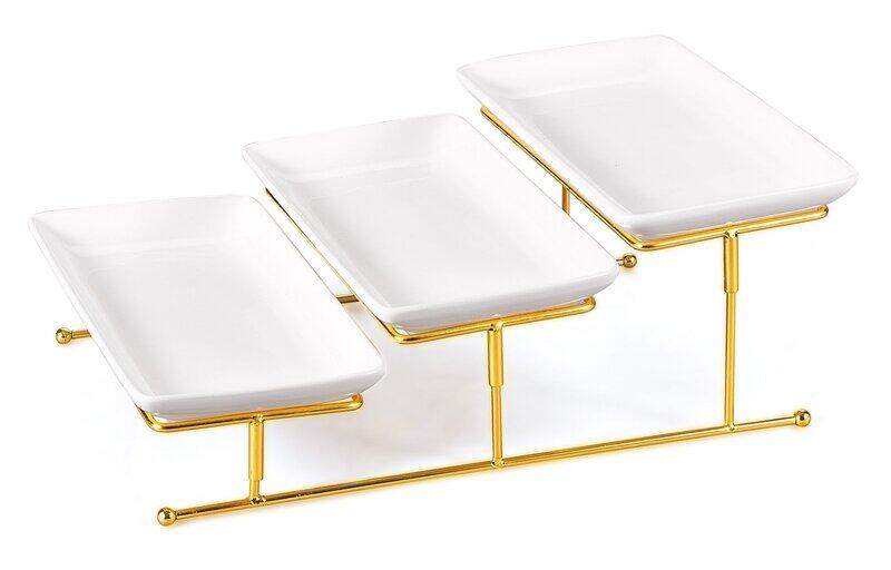 

ORCHID 3 TIER RECTANGULAR SERVING SET WITH GOLD STAND