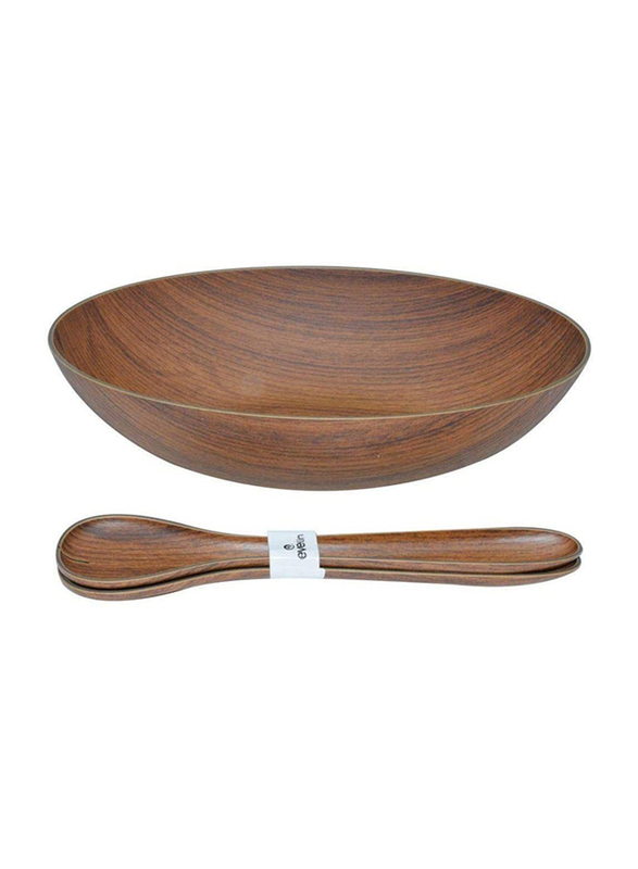 Evelin Kitchen Serving Salad Bowl with Spoons, Brown