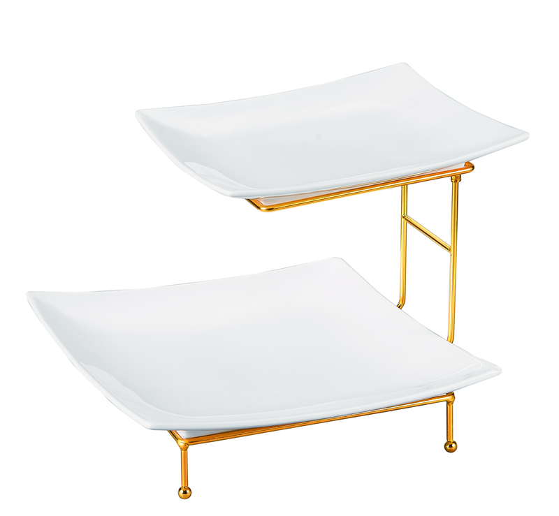 

ORCHID 2 TIER SQUARE PLATE WITH GOLD STAND