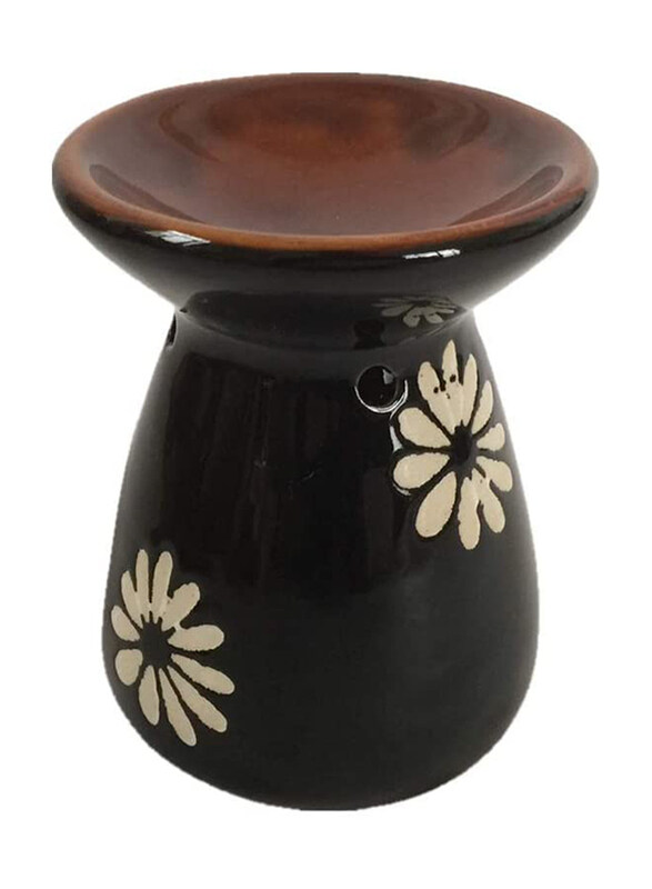 

Orchid Ceramic Incense Burner Tea Light Holder, Black/Brown