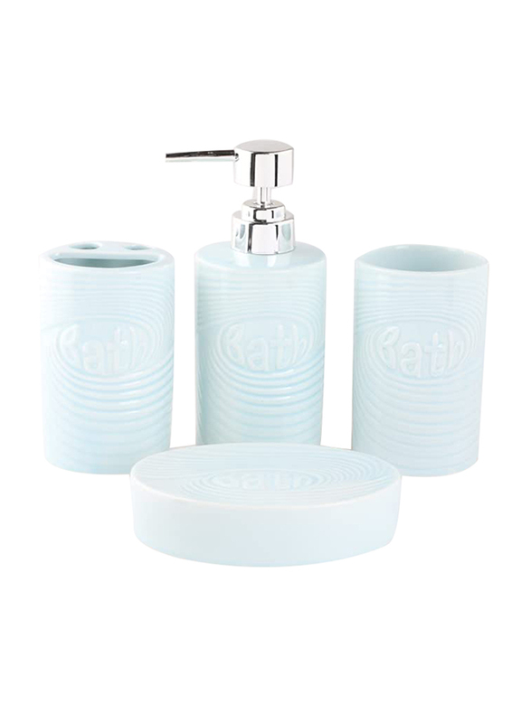 Orchid Word Pattern Ceramic Bath Accessories Set, 4-Pieces, Blue/Silver