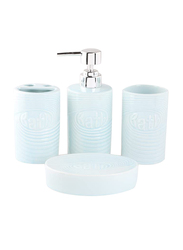 Orchid Word Pattern Ceramic Bath Accessories Set, 4-Pieces, Blue/Silver