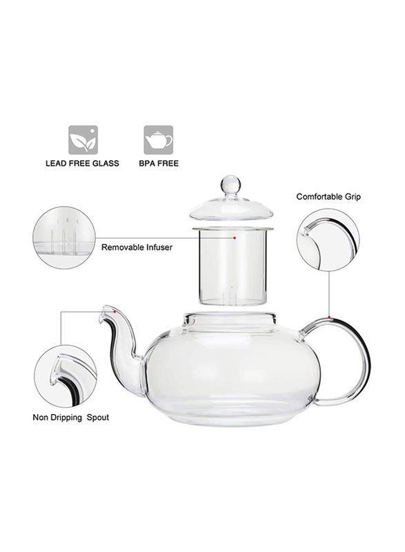 Neoflam 800ml Borosilicate Glass Tea Pot, DTC16608, Clear