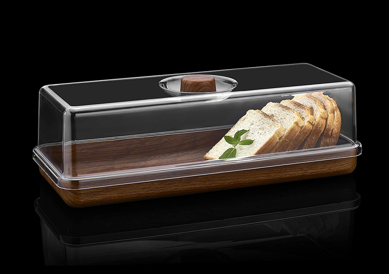 Evelin Rectangle Bread & Cake Serving Box Container with Lid, Brown/Clear