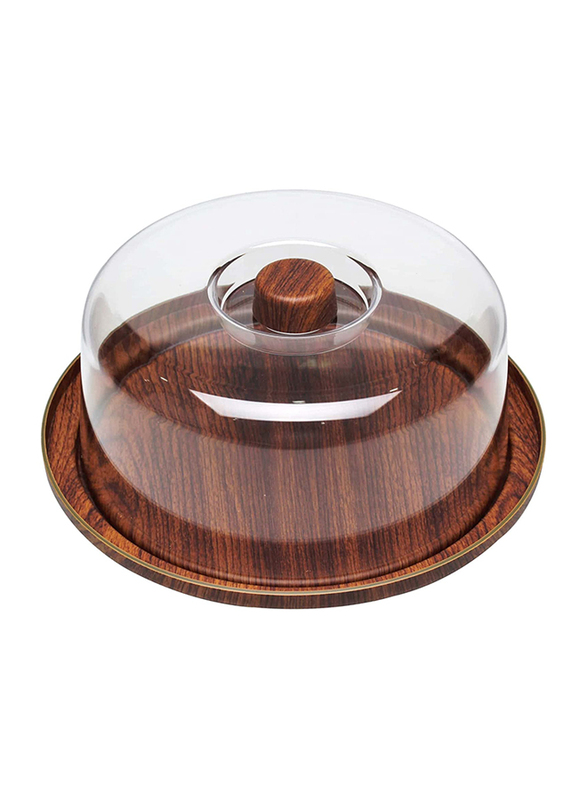 

Evelin 2-Piece Wooden Round Multi Functional Cake Stand With Transparent Cover, Brown