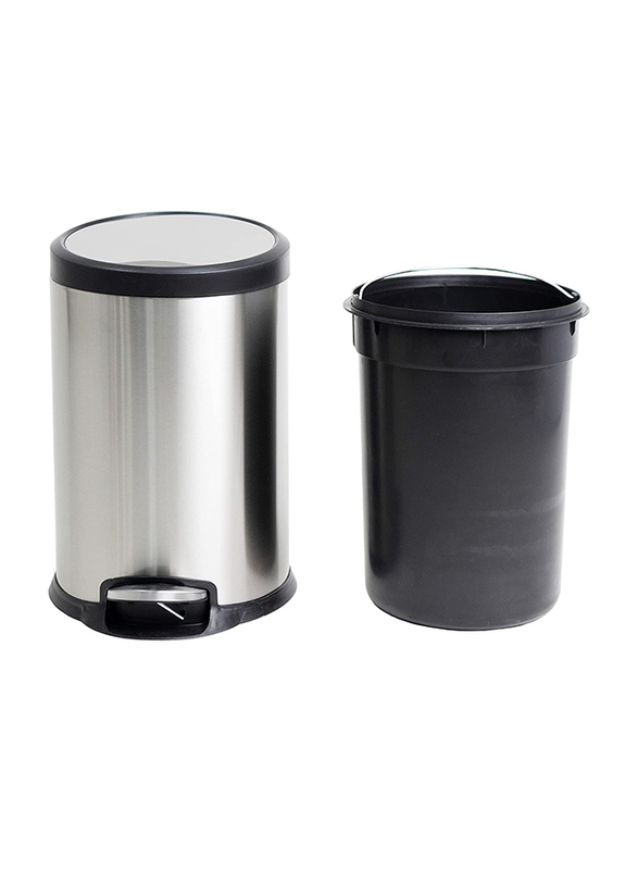 Orchid Stainless Steel Trash Bins, 12 Liter, Silver/Black