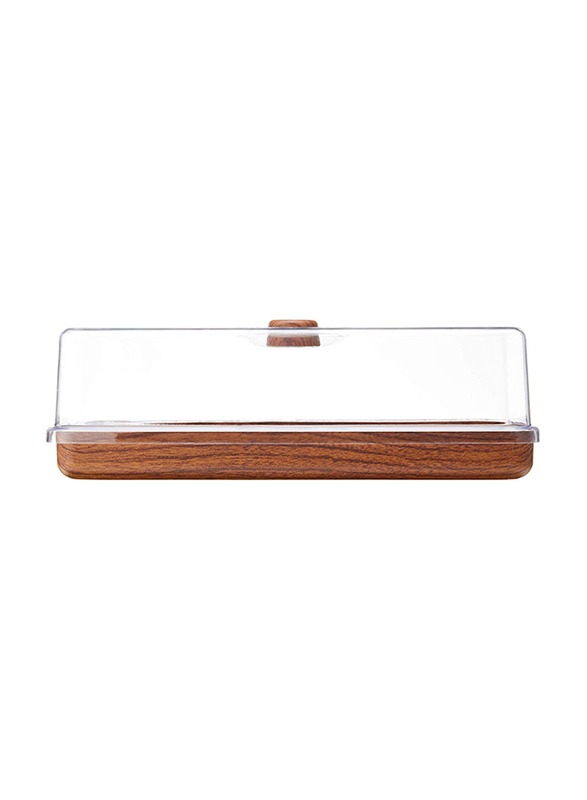 Evelin Rectangle Bread & Cake Serving Box Container, Brown/Clear