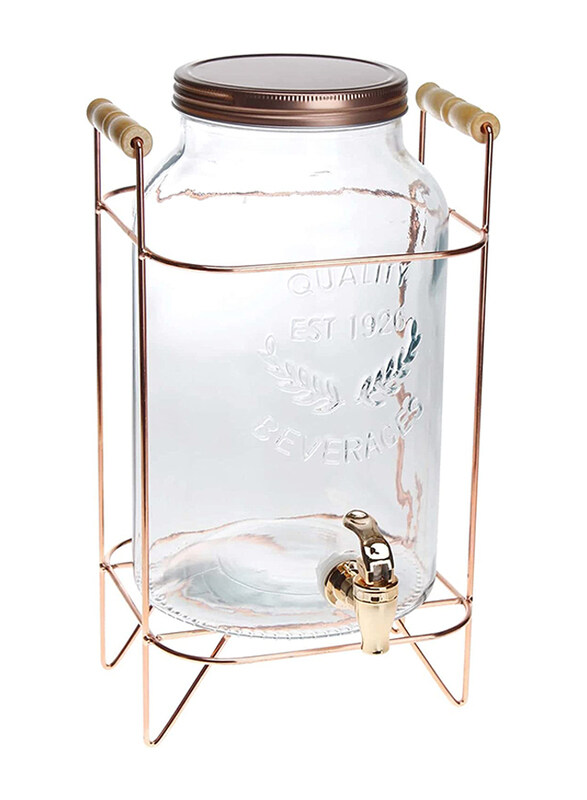 

HomeKraft Glass Beverage Dispenser with Stand, Tap & Air Tight Lid, 6 Litre, Clear