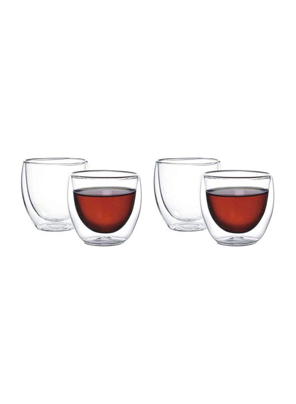 Neoflam 4-Piece 250ml Set Borosilicate Double Wall Glass Cups, DTC1325, Clear