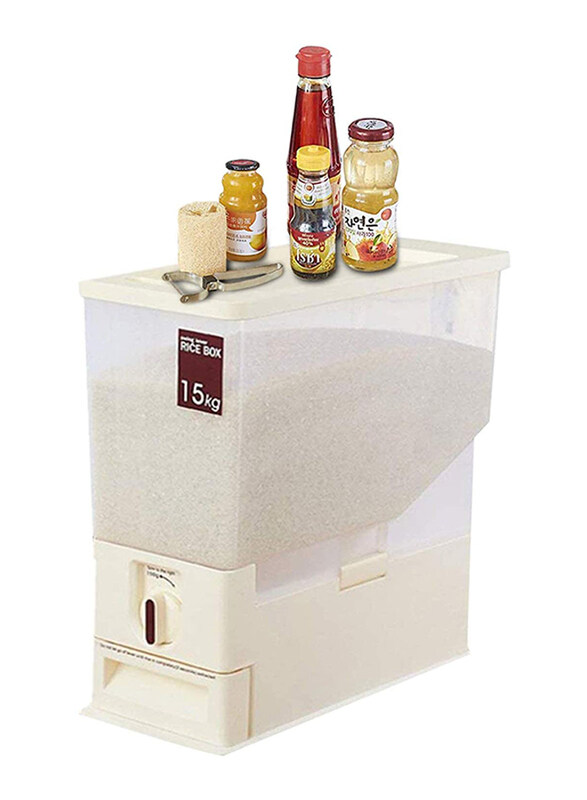 

Sonia-520 Transparent Plastic Rice Storage Dispenser, 15Kg, White