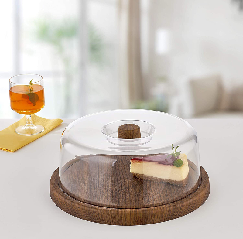 Evelin Acrylic Cake Server Tray with Lid, Brown/Clear