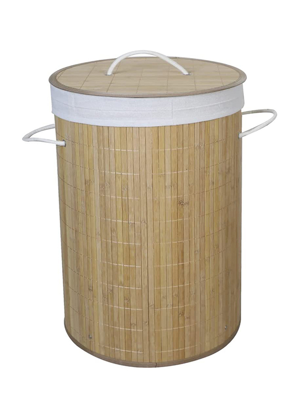 Orchid Bamboo Laundry Round Bamboo Basket, Beige