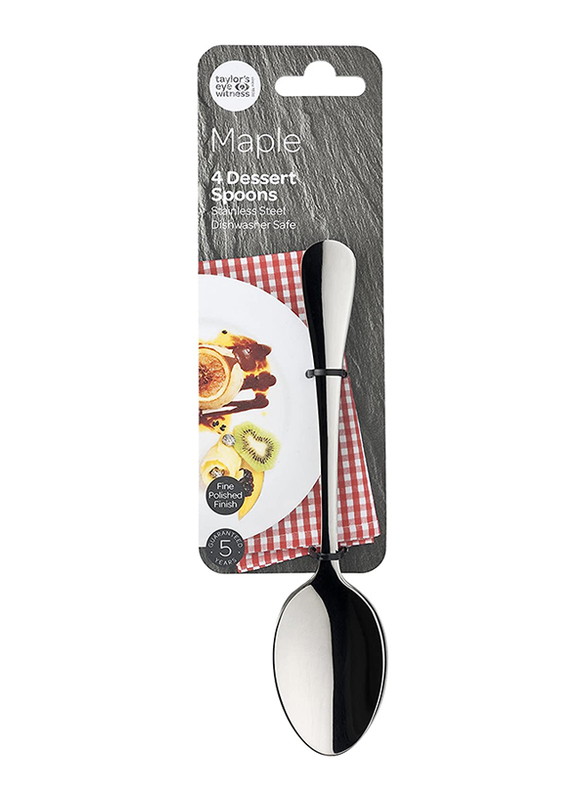 Taylor's Eye Witness 4-Piece Maple Stainless Steel Dessert Spoons, BST008, Silver