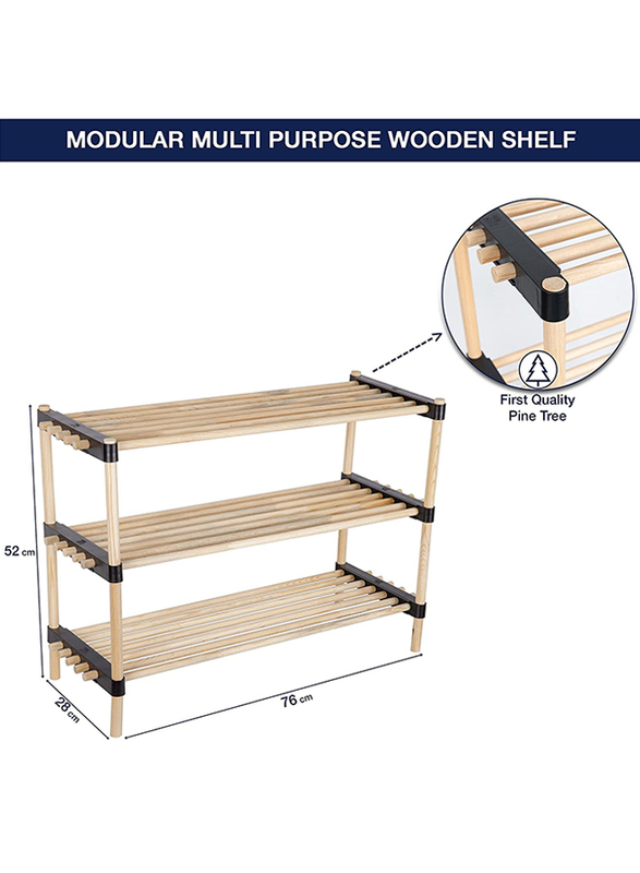 Seowood Modular Wood 3 Functional Storage Shelf Organizer, Multicolour