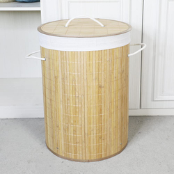 Orchid Bamboo Laundry Round Bamboo Basket, Beige