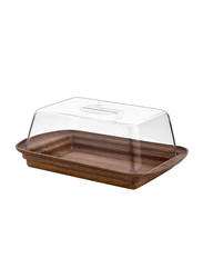 Evelin Wooden Rectangle Cake Stand with Acrylic Dome, Brown/Clear