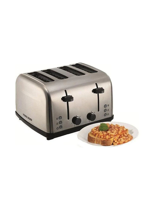 

Black+Decker 4-Slice Stainless Steel Pop-Up Toaster with Dual Control, 1800W, ET304, Silver/Black