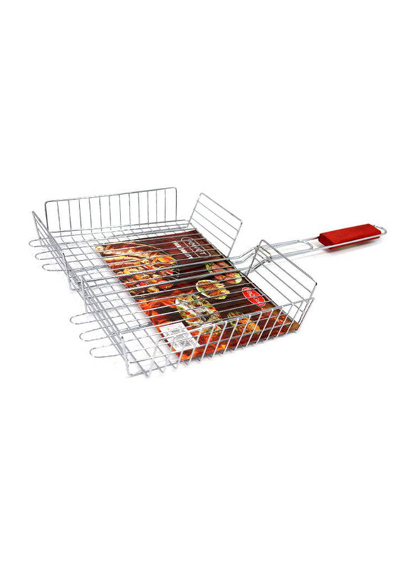 

Velvet High-Quality BBQ Grill Basket with Wood Handle, Silver