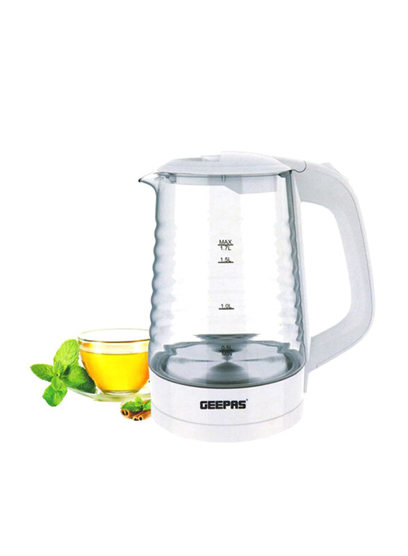 

Geepas 1.7L Electric Glass Kettle, 1850-2200W, GK9902N, White