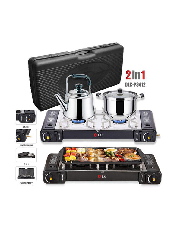 

DLC Double Burner Portable Gas Stove For Camping With Carry Box, Black