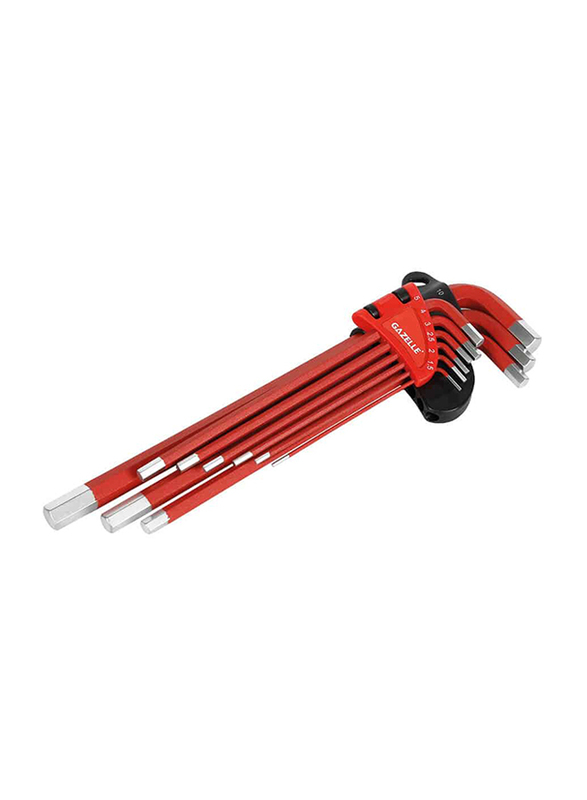 Gazelle 9-Piece Long Arm Metric Hex Key Set, G80133, Red