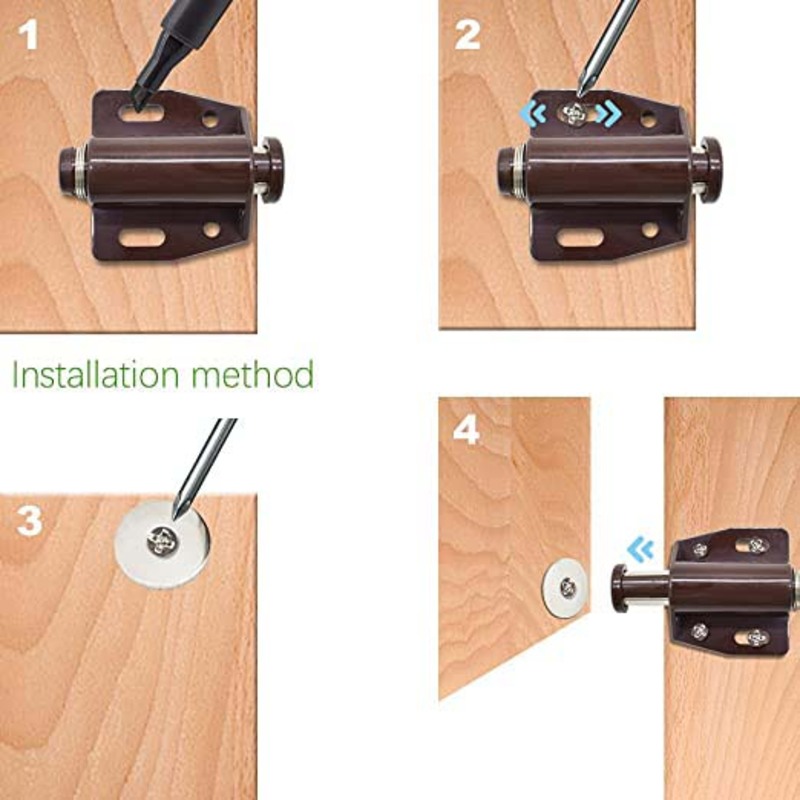 Magnetic Touch Push to Open Door Latch for Heavy Duty Door, 12 Pieces, Brown