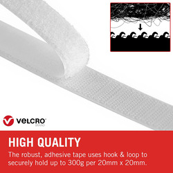 Velcro Brand Stick On Tape Roll, 20mm x 5m, White
