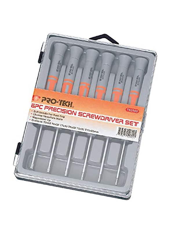 Pro-Tech 6 Piece Precision Screwdriver Set, 752602, Grey/Orange