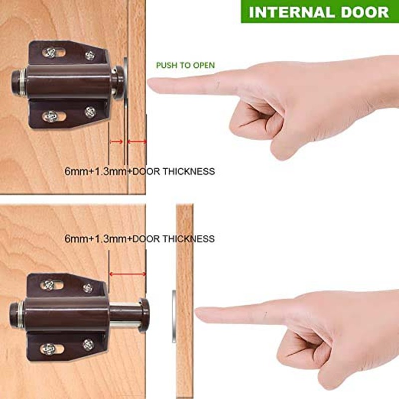 Magnetic Touch Push to Open Door Latch for Heavy Duty Door, 12 Pieces, Brown