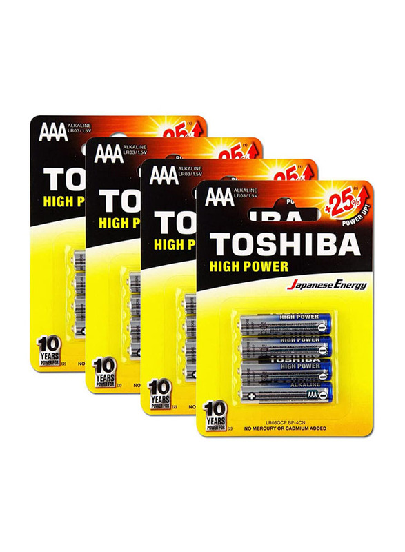 Toshiba 1.5V High Power AAA Alkaline Batteries, 4 Pieces, 4904530592768, Multicolour