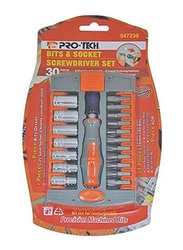 Pro-Tech 30-Piece Ratchet Bits and Socket Screwdriver Set, Orange/Grey