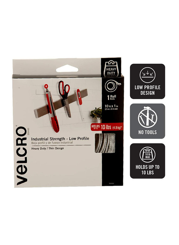 Velcro Heavy Duty Industrial Fastener Thin Design Tape, 120-inch x 1-inch, White