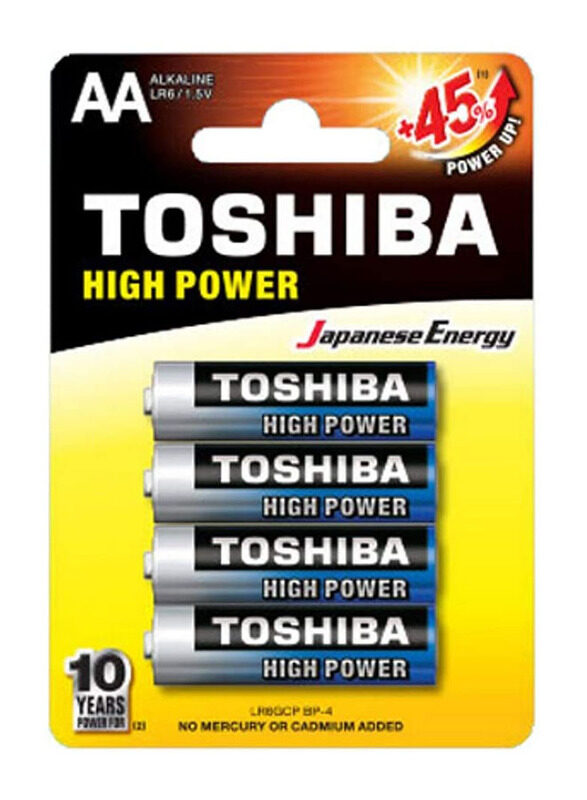 Toshiba 1.5V High Power AA Alkaline Batteries, 4 Pieces, Multicolour