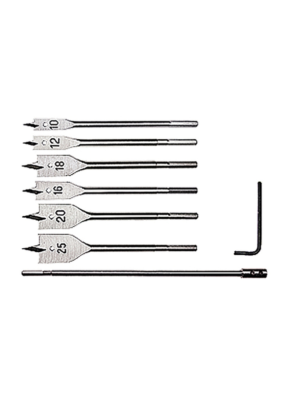 MTX 6 Piece 10-12-16-18-20-25mm/300mm Extension Wood Arrow-Headed Drill Set, Silver