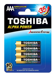 Toshiba 1.5V Alpha Power AAA Alkaline Batteries, 4 Pieces, Black/Gold