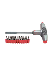 Matrix 11-Piece T-Shaped Screwdriver with Ergonomic Handle and Bit Set, 115679, Red/Silver