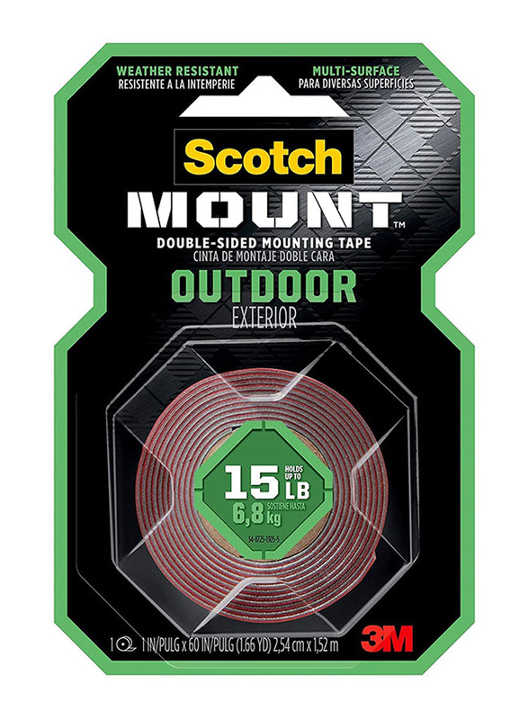 3M Scotch Mount Outdoor Double-Sided Mounting Tape, 1-inch x 60-inch, 411H, Black/Red