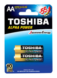 Toshiba 1.5V Alpha Power AA Alkaline Batteries, 2 Pieces, Black/Gold